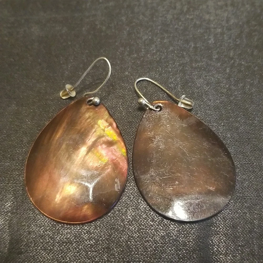 Vintage Brown Abalone Teardrop Earrings